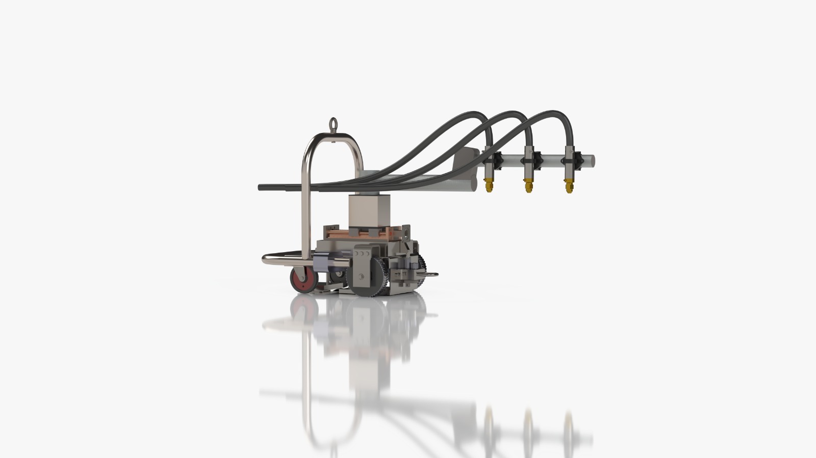 Hydraulic lines on a robot's crawler chassis